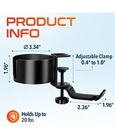 Delton H22 2-in-1 Desk Cup Holder with Headphone Stand,360-Degree Rotating Hook Mount for Headset, Adjustable Clamp, Compatible with Universal Headset