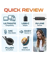 Delton 42Y Usb Headset with Mic, Hi-Fi Stereo Sound, Over-Ear Computer Headset with Noise Cancelling Microphone, In-Line Controls, Compatible with Pc,