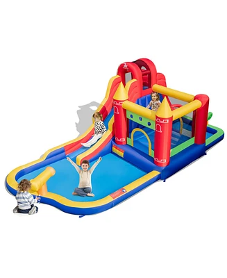 9-in-1 Inflatable Bounce Castle with Waterslide Splash Pool for Yard Garden Party Gift