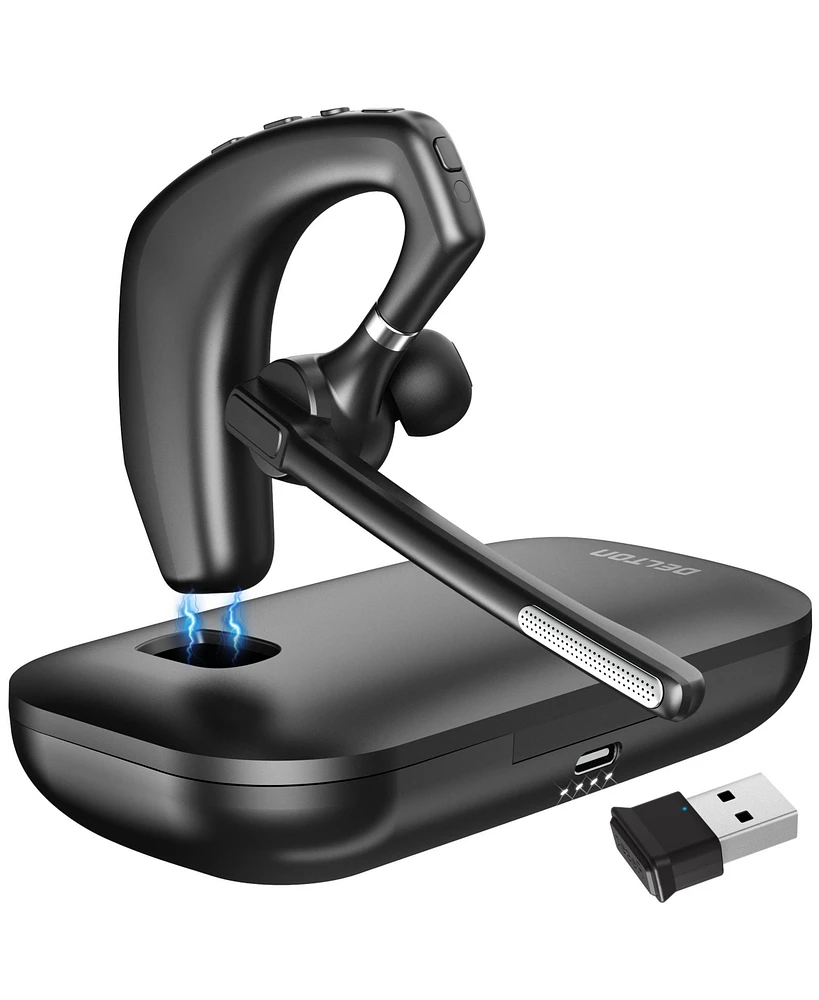 Delton Wireless Headset for Computer with Charging Case, Bluetooth Headset with Noise-Cancelling Mic, Specially Designed for Ms Team, Zoom, Google Mee