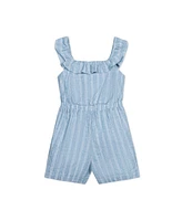 Hope & Henry Baby Girls Linen Ruffle Collar Pull-On Romper