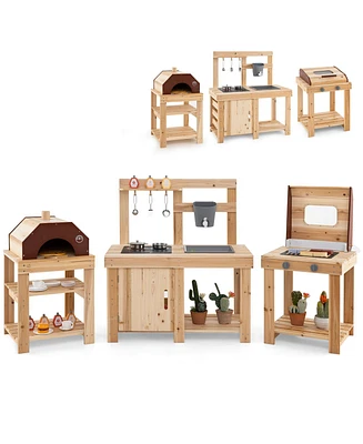 3-Piece Outdoor Kitchen Set Mud Kitchen with Separate Bbq Grill and Pizza Oven