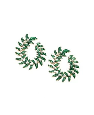 Sohi Womens Green Wreath Drop Earrings