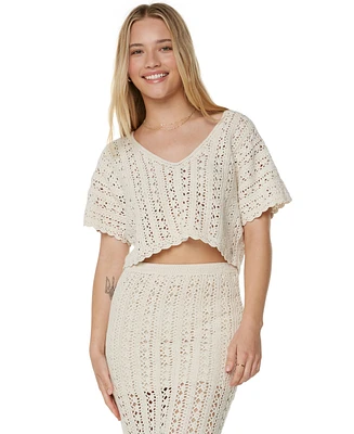 Roxy Juniors' Sea Swirl Crochet Cotton Top