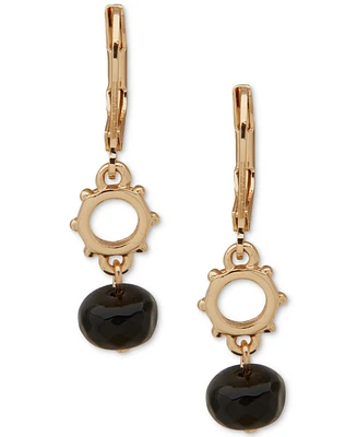 Anne Klein Gold-Tone Black Beaded Nailhead Drop Earrings