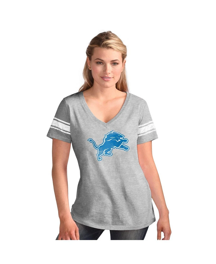 G-iii 4Her by Carl Banks Women's Heather Gray Detroit Lions First Pick Distressed V-Neck T-Shirt
