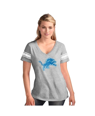 G-iii 4Her by Carl Banks Women's Heather Gray Detroit Lions First Pick Distressed V-Neck T-Shirt