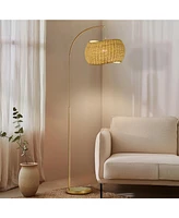 Wave Pendant Led Arc Standing Floor Lamp with Wicker Shade (81")
