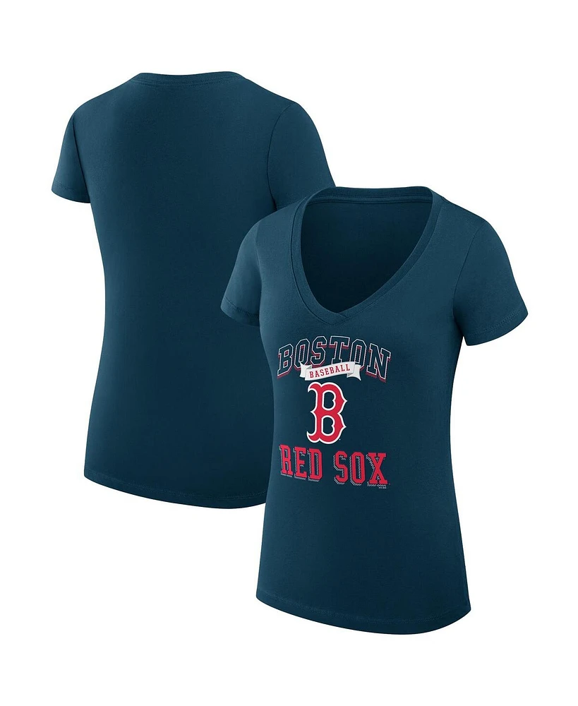 G-iii 4Her by Carl Banks Women's Navy Boston Red Sox Team Logo Graphic V-Neck Fitted T-Shirt