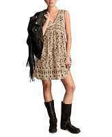 Lucky Brand Women's Cotton Floral V-Neck Mini Dress