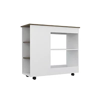 Depot E-shop Pl Kitchen Cart Two Storage Shelves, Three Side Shelves, Four Casters, White / Dark Brown