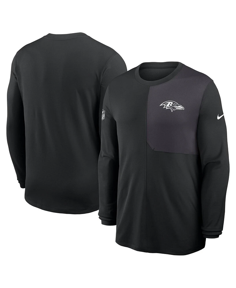Nike Men's Black Baltimore Ravens Sideline Coach Uv Performance Long Sleeve T-Shirt