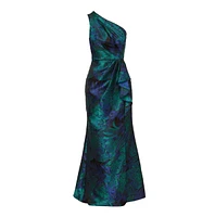 Adrianna Papell Women's Jacquard Printed Asymmetric One-Shoulder Gown