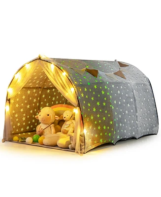 Kids Dream Bed Tent Twin Bunk Bed with Glow in the Dark Stars and Lights