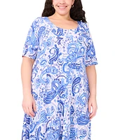Msk Plus Printed Jersey Elbow-Sleeve Midi Dress
