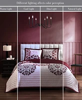 Bebejan Rosewood Harmony 100% Cotton Sateen 3 Piece Reversible Queen Size Quilted Coverlet Set