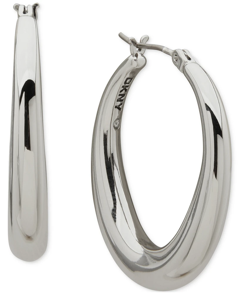 Dkny Tapered Rhodium Hoop Earrings