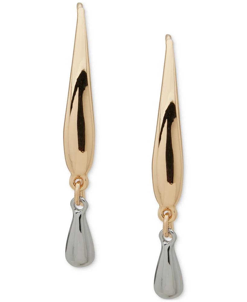 Dkny Two-Tone Tear Drop Polished Threader Earrings