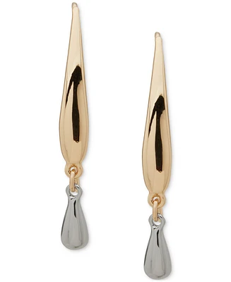 Dkny Two-Tone Tear Drop Polished Threader Earrings