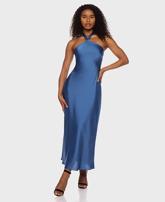 Alex & Sophia Juniors' Satin Halter Tie-Back Dress