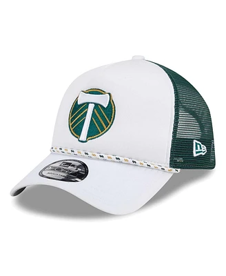 New Era Men's White/Green Portland Timbers Court Sport Foam A-Frame 9FORTY Adjustable Trucker Hat