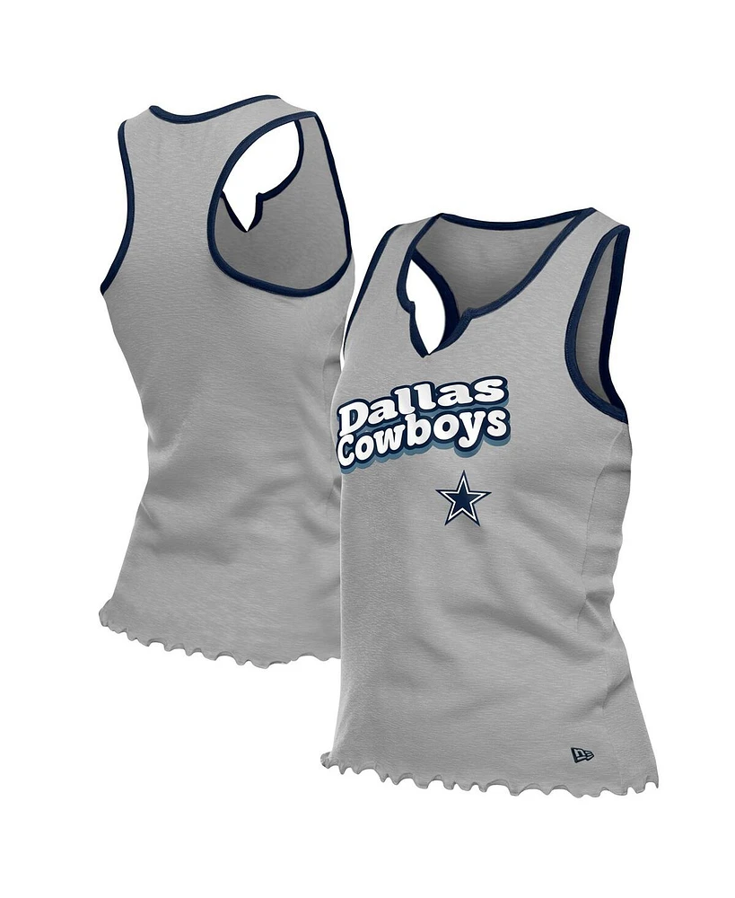 New Era Women's Silver Dallas Cowboys Lettuce Hem Notch Neck Tri-Blend Tank Top