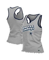 New Era Women's Silver Dallas Cowboys Lettuce Hem Notch Neck Tri-Blend Tank Top