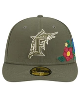 New Era Men's Olive Florida Marlins Cooperstown Collection Tonal Florals 59FIFTY Fitted Hat