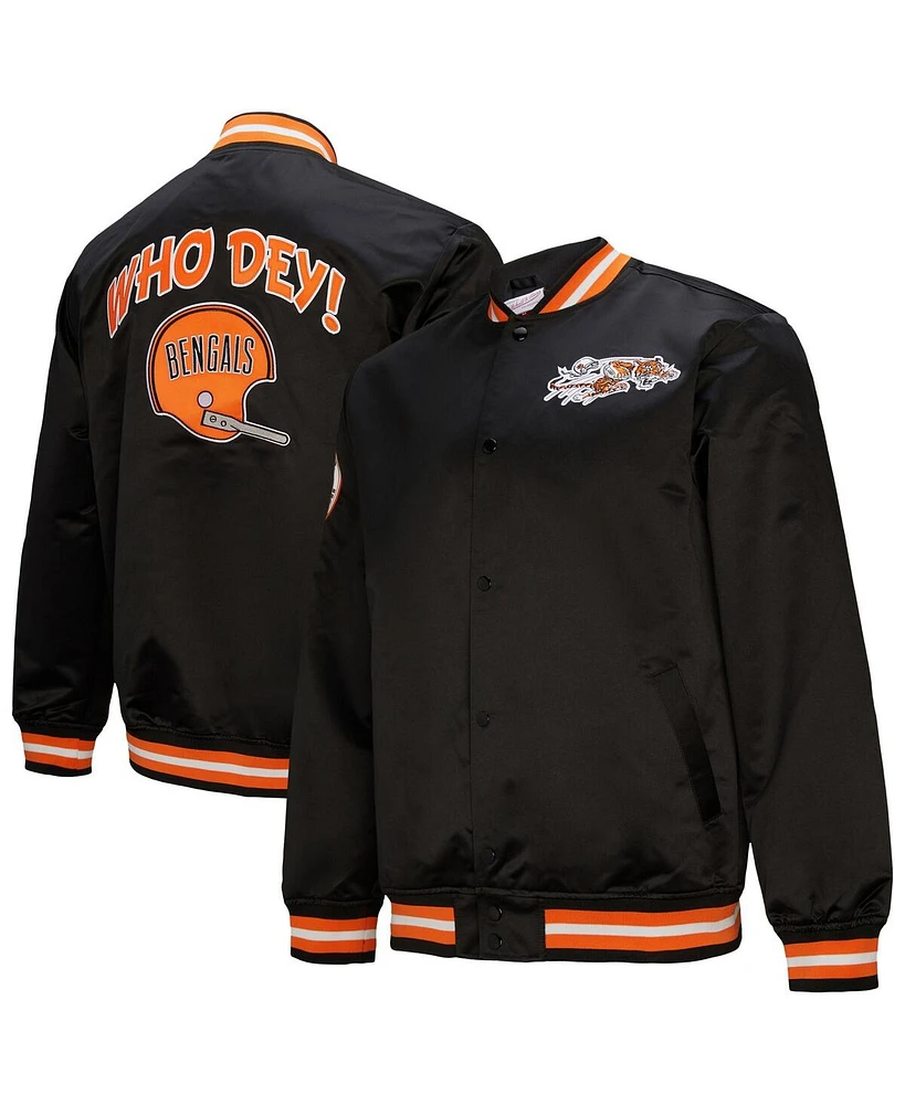 Mitchell & Ness Men's Black Cincinnati Bengals Double Down Satin Full-Snap Jacket