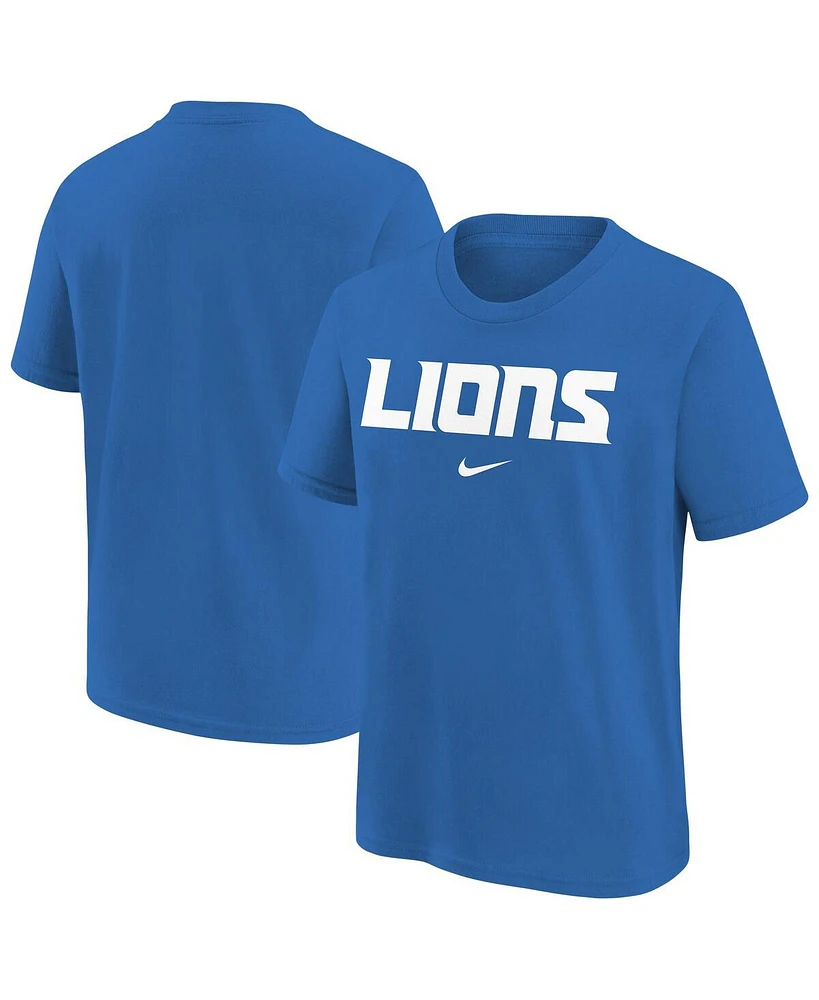Nike Big Boys and Girls Blue Detroit Lions Team Wordmark T-Shirt