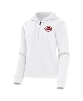 Antigua Women's White Cincinnati Reds Contemporary Quarter-Zip Hoodie Sweatshirt
