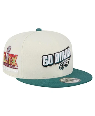 New Era Men's Cream/Midnight Green Philadelphia Eagles Super Bowl Lix Champions Side Patch Two Tone 9FIFTY Snapback Hat