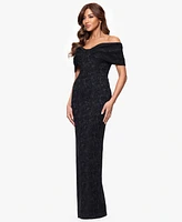 Betsy & Adam Petites Jacquard Knit Off-The-Shoulder Long Dress