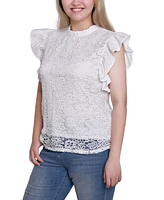 Ny Collection Petite Flutter Sleeve Lace Top