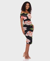 B Darlin Juniors' Printed Mesh Off-The-Shoulder Midi Dress