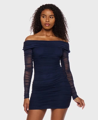 B Darlin Juniors' Off-The-Shoulder Ruched Mini Dress