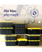 Homz 34 Gallon Durabilt Home Storage Container w/Lid, Black/Yellow (2 Pack