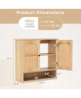 Slickblue Bathroom Wall Cabinet with Adjustable Shelves Open Cube and Rattan Doors