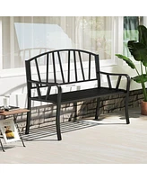 Gymax 51'' Metal Garden Bench Patio Slatted Bench for 2-3 People & Park-Style Loveseat