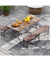 Gymax 3 Piece Folding Picnic Table Set w/ 6 ft Table & 2 Benches for Yard Camping