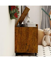Storage Chest Trunk on Wheels with Brakes Storage Bench Supports 300 lb Wooden Entryway Bench, Shoe Bench, Movable, Safety Hinge, U-Shaped Opening