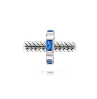 Bling Jewelry Geometric Baguette Cz Thin Spacer Bead Charm Cubic Zirconia .925 Sterling Silver Fits European Bracelet