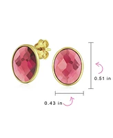 Bling Jewelry 2.3CT Pave Cz Halo Created Stone Round Oval Stud Earrings Gold Plated .925 Sterling Silver