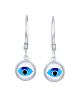 Bling Jewelry Turkish Spiritual Protection Amulet 3D Blue Nazar Evil Eye Round Circle Dangle Earrings Murano Glass .925 Sterling Silver Fish Hook