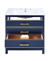 Modern 30inch Navy Blue/White Bathroom Vanity Cabinet Combo with OpenStorge, Two Drawers
