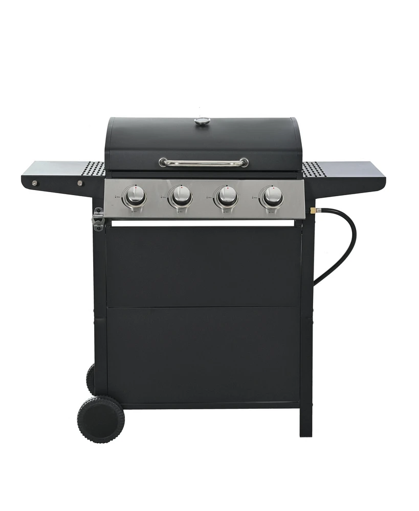 Stainless Steel 4-Burner 37,000 Btu Propane Gas Grill with lid, 1 tray and 4 wheels