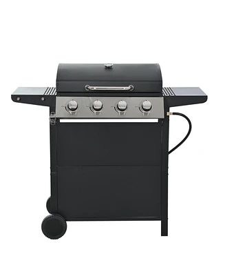 Stainless Steel 4-Burner 37,000 Btu Propane Gas Grill with lid, 1 tray and 4 wheels