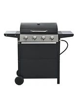 Stainless Steel 4-Burner 37,000 Btu Propane Gas Grill with lid, 1 tray and 4 wheels