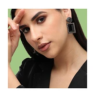 Sohi Women's Black Embellished Geometric Drop Earrings