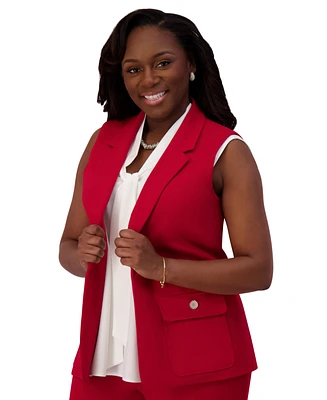 Kasper Notched Collar Open-Front Regular & Plus Sizes Vest Jacket